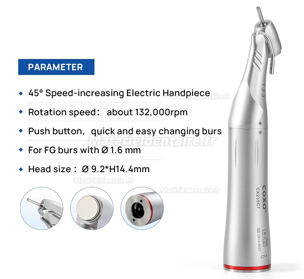 Pièce à main contre-angle COXO CX235C7-7 45° LED multiplicateur 1:5